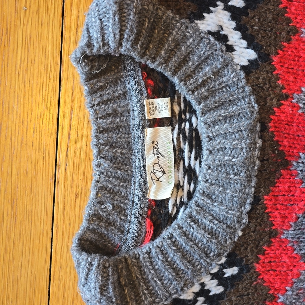 RD Style Conscious, Fair Isle Crewneck Sweater, Red/Black/White/Gray, VGUC, L - Picture 3 of 14